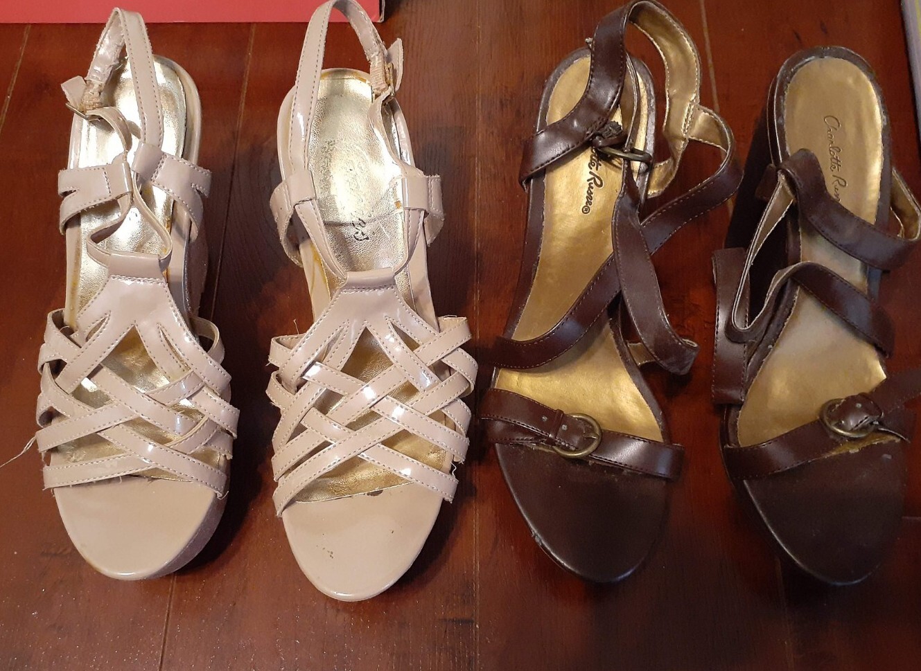 Lotto di 2 zeppe sandali tacchi alti taglia 7 7 5" marrone glitter