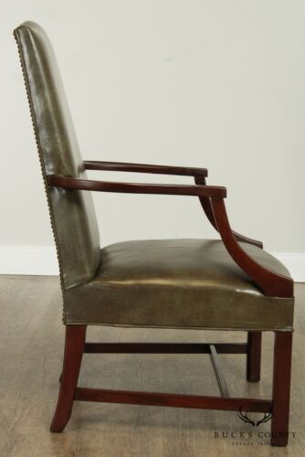 Hickory Chair Mahogany Chippendale Style Leather Library Armchair - Picture 3 of 12