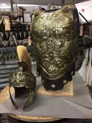 #ad 18 Gauge Brass Medieval Roman Chest Armor Reenactment Cuirass With Roman Helmet $349.00