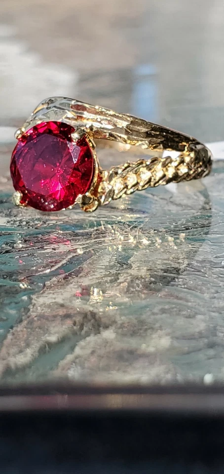 Ruby Labcreated Round Cut Solitaire Ring 10kt Solid Yellow Gold - Image 2 of 4