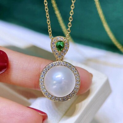 new 18  11-10mm natural south sea pearl pendant S925 silver