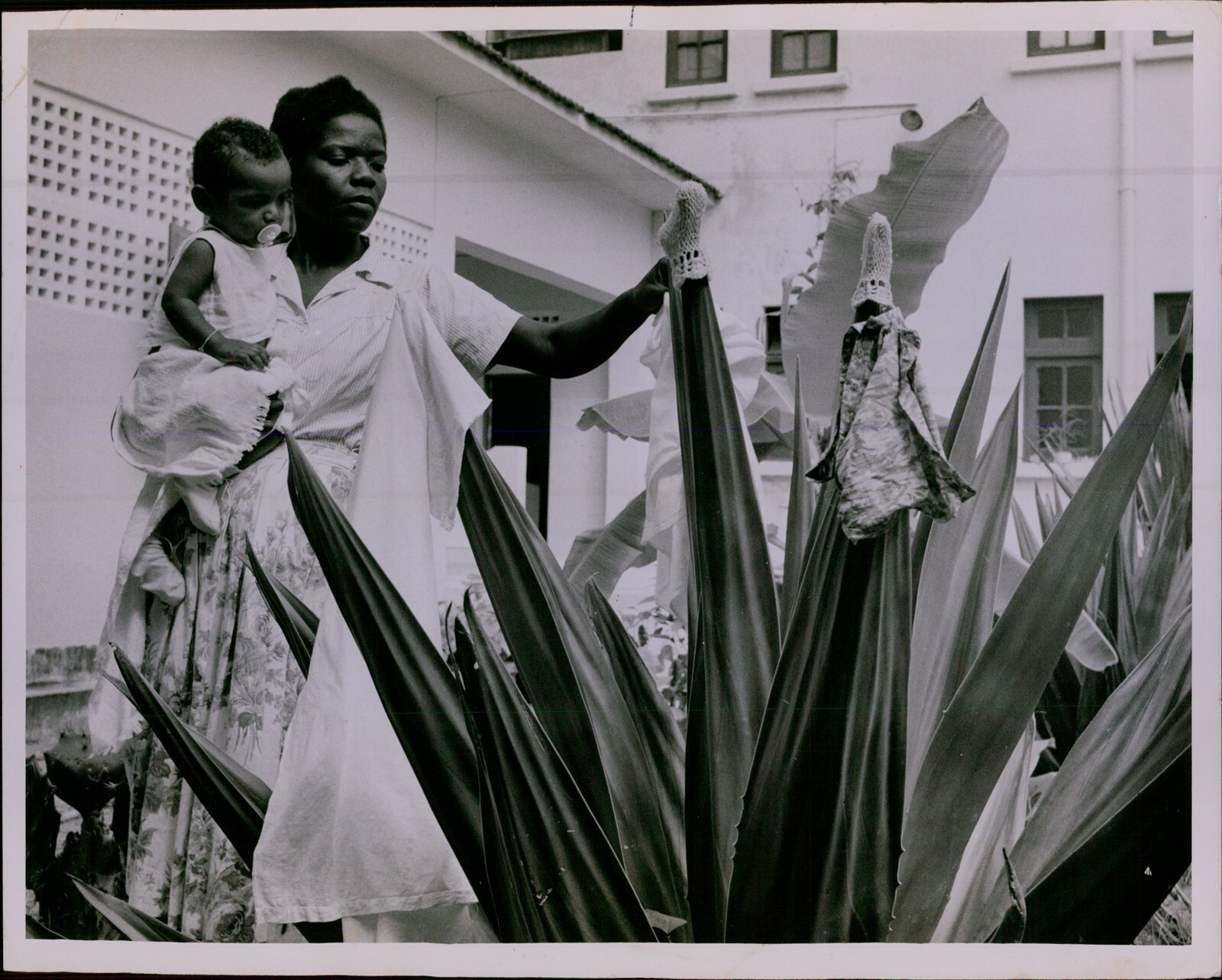 LD213 1970 Original Photo BRAZILIAN MOTHER Holding Baby Drying Booties Shoes