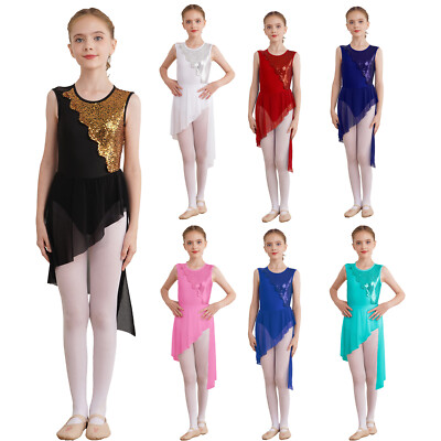 DE Kinder Mädchen Lyrische Ballett Tanzkleid Gymnastikanzug Eiskunstlauf Kleid 