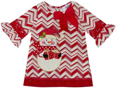 Counting Daisies Baby Girl's 2-Piece Chevron Snowman A-Line Dress Set-Size-24M