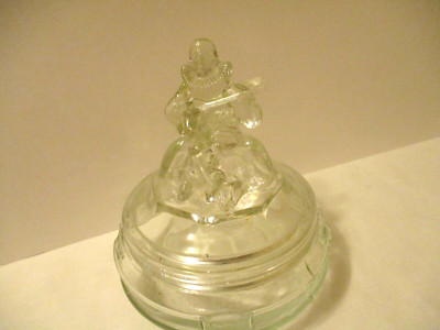 L.E. Smith ''The Minstrel'' Clear Glass Powder Jar Vintage