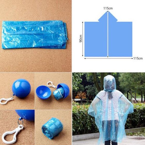 1-5 x Adult Kids Disposable Emergency Waterproof Raincoat Poncho w/ Keyring Ball - Picture 2 of 21