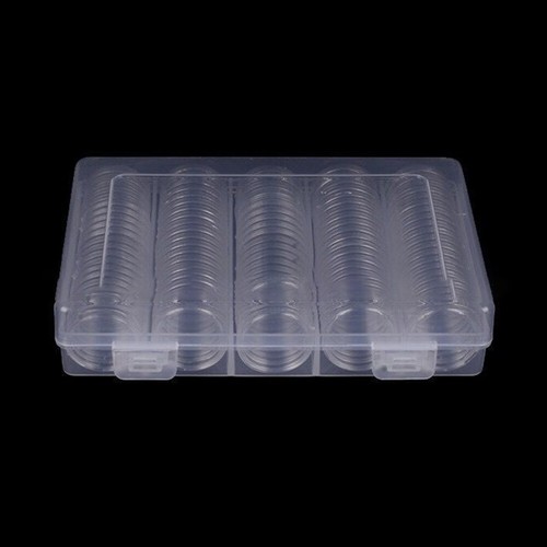Caja de almacenamiento contenedor con soporte para cápsulas de monedas de plástico transparente de 100 piezas para estuche de 22,5 mm - Imagen 6 de 6