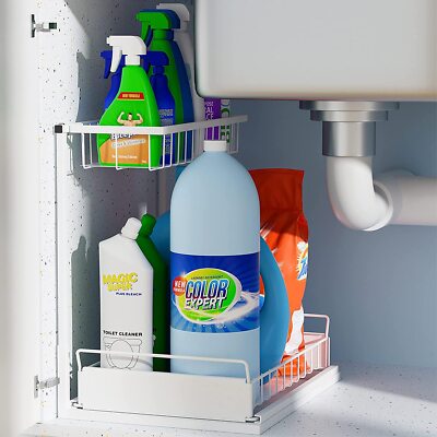 Under Sink Organizers and Storage, Painted Steel Under Cabinet Storage , White