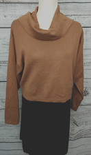 Taylor Sweater Dress Women's Large Brown & Black Colorblocked Cowl Neck NEW