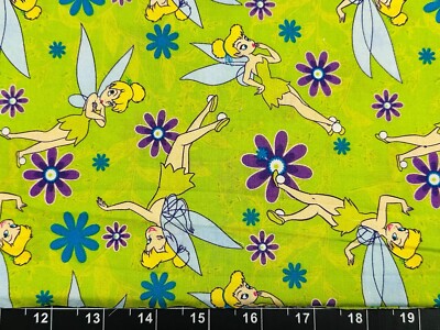 Tina Scrap 9''x20'' Disney Tinkerbell Fairy Flower Pixie Dust Green Fabric Cotton