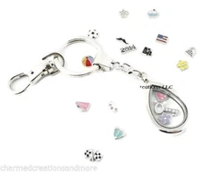 10pc Wholesale Lot Plain Teardrop Floating Charm Memory Locket Key Chain