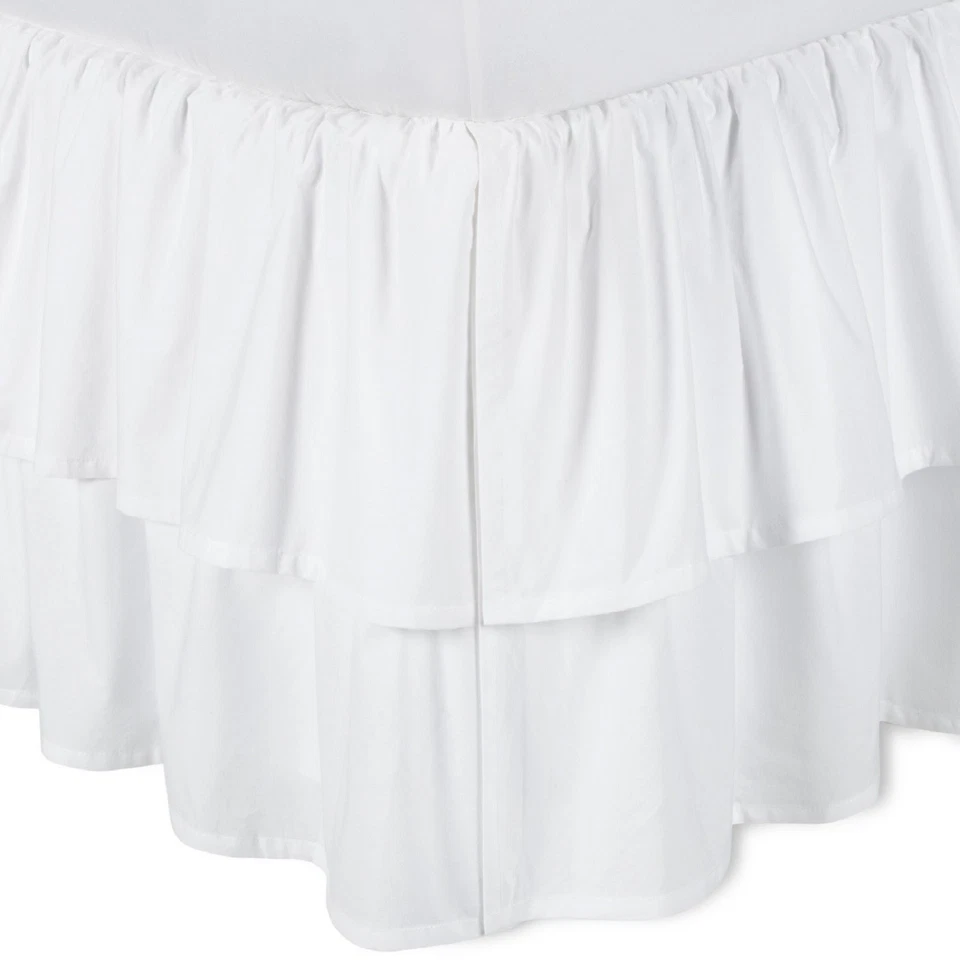Saia de cama 3 lados branca sólida 700 TC canto aberto reunida com babado superior - Imagem 2 de 4