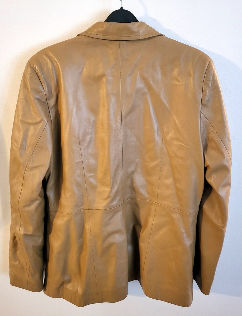 VINTAGE TAN LEATHER JACKET MADE IN SPAIN PIEL OVINO size 48