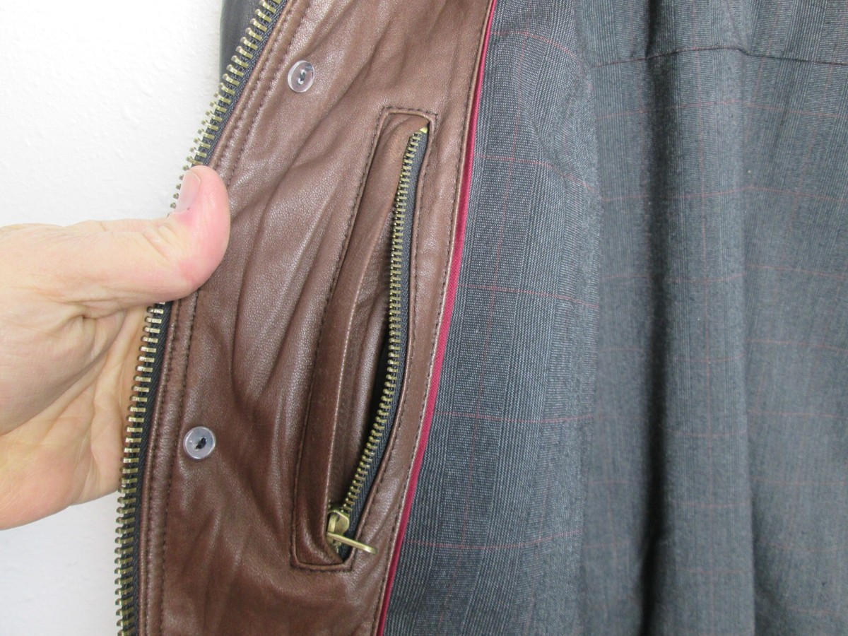 Veste Moto En Cuir Vintage The Territory Ahead - Taille L - Noir/Marron - Doublée - Occasion Très Bon État