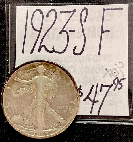1923-S Silver Walking Liberty Half Dollar Coin (F) Fine Condition. ENN Coins