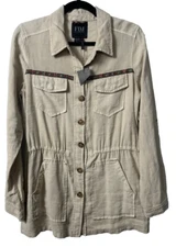 NEW French Dressing Jeans FDJ Utility Jacket Womens S Khaki Button Canada C11