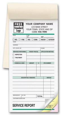 500 Pest Control Form - Small Service Order Book NEBS Deluxe No. 365 / 3 Part