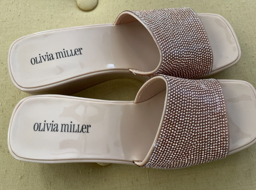 Olivia Miller Womens Open Toe 2" Wedge Heel Sandals Gold Crystals Size 7 M NEW - Picture 4 of 7