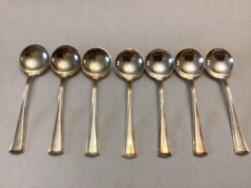Seven (7) ALVIN-George Washington, Round Soup Spoons, 5”.  Silverplate - Foto 1 di 20