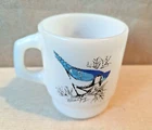 Vintage Anchor Hocking Glass Fire King Blue Jay & Baltimore Oriole Birds Mug Cup