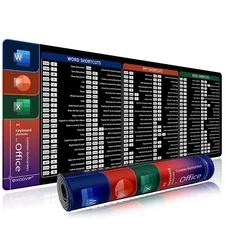 Large Office Shortcuts Mouse Pad – Excel, Word, PowerPoint Desk Mat – Non-Slip &