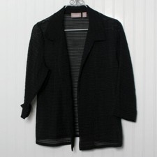 Chico's 2 Black Collared Open Front Cuffed 3/4 Sleeve Lightweight Poly Jacket Lg