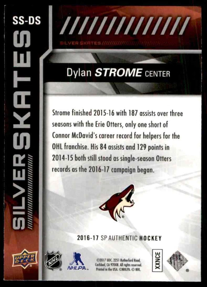 2016-17 SP Authentic Silver Skates Dylan Strome Arizona Coyotes #SS-DS - Image 2 of 2