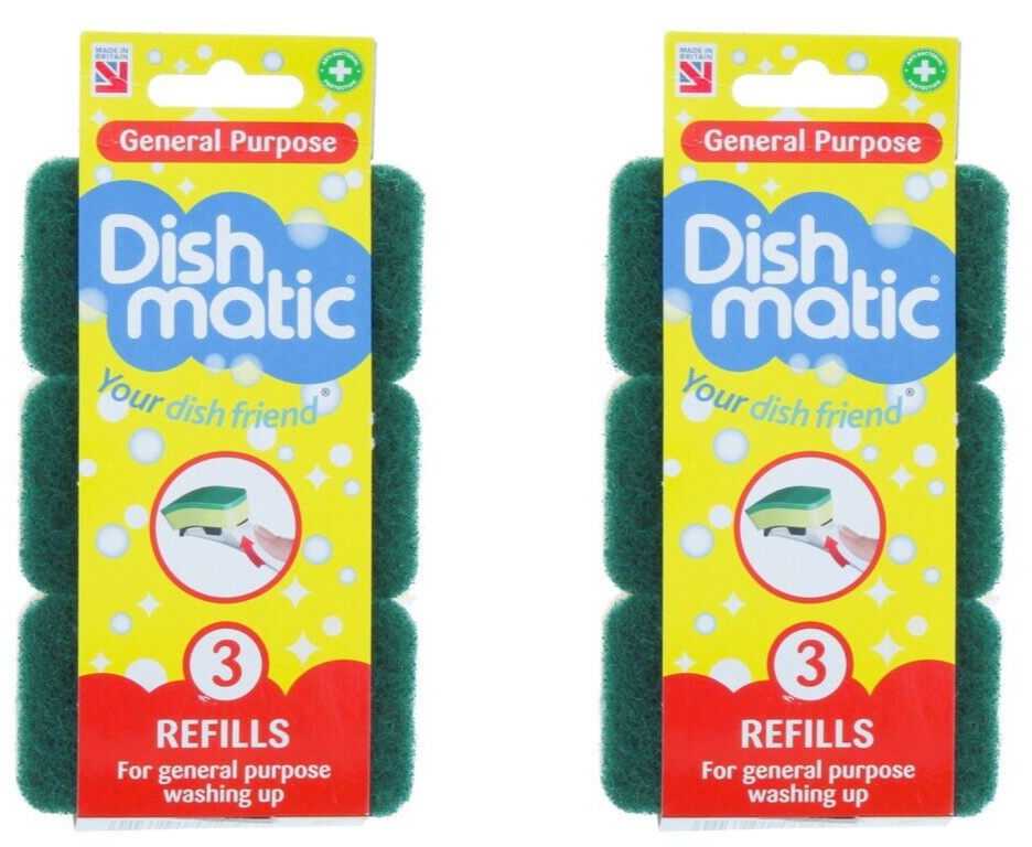 6x Dishmatic Washing Up Kitchen Brush Refill Scourer Sponge Replacement