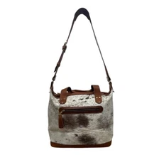 Puro Utz Pin Pin Cowhide & Leather Adjustable Strap Zippered Pocket Bucket Bag