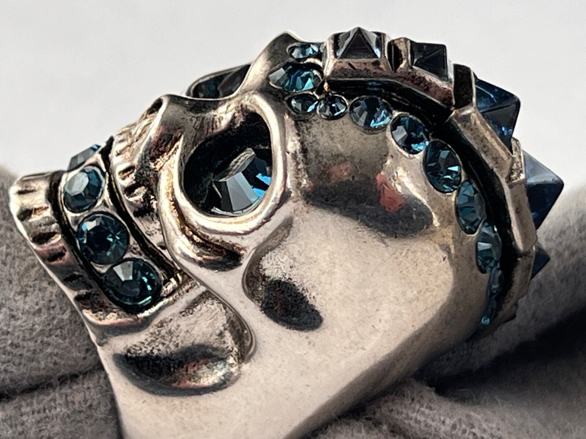 Alexander McQueen Iconic Skull Spike Mohawk Blue Crystal Statement
