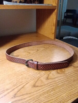 Target Brown Leather Belt Gold Buckle Perforated Size Medium Women Skinny 