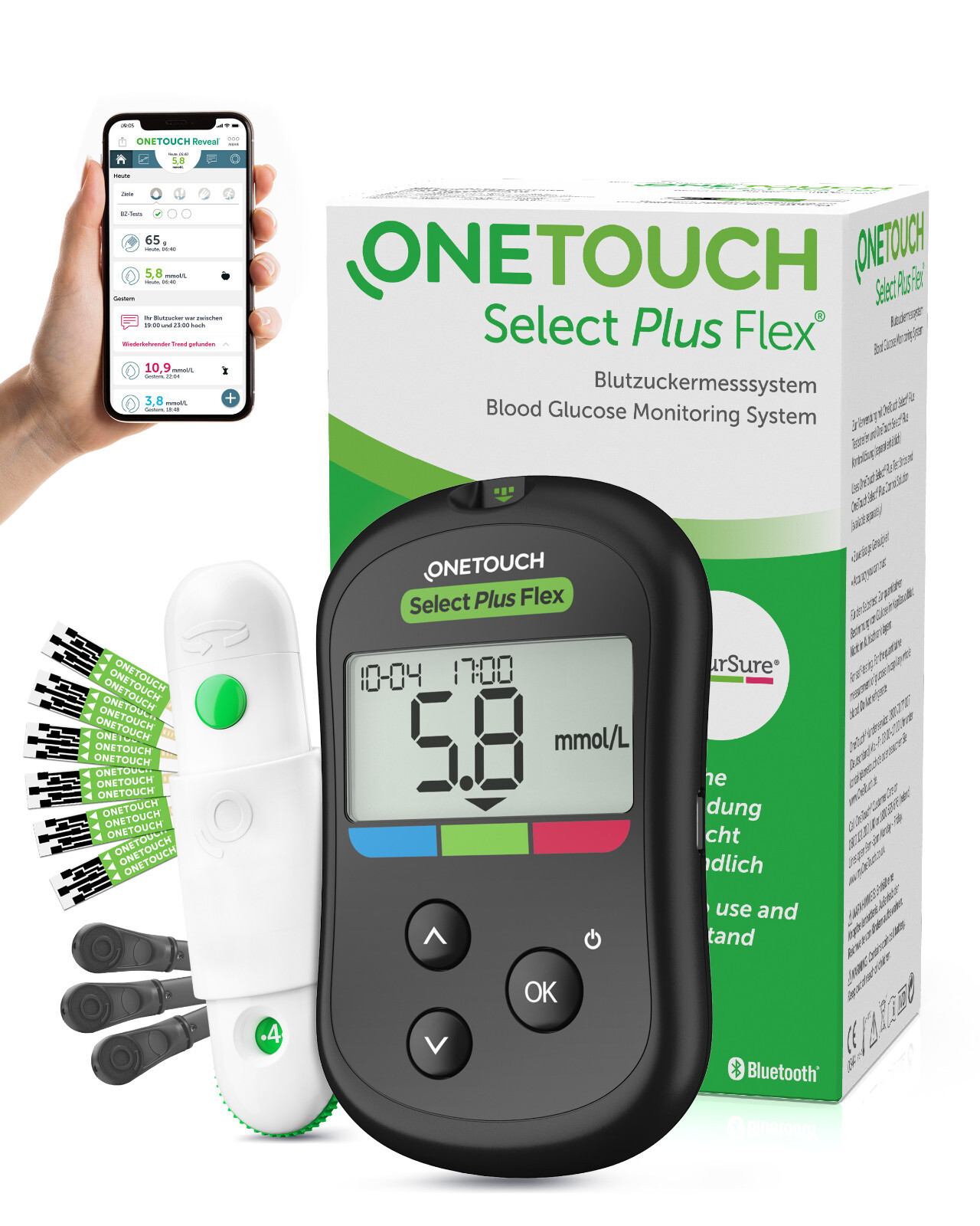 One Touch Select Plus BZ-Gerät mmol/l +10-210 Teststreifen OVP v.med.Fachhändler