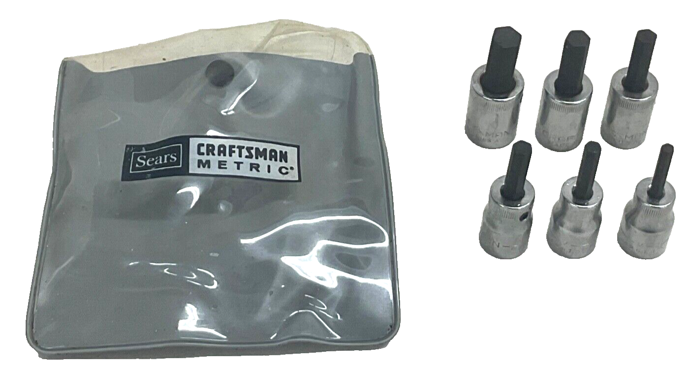 NOS! VINTAGE CRAFTSMAN TOOLS 6-pc. 3/8” DR METRIC HEX BIT SOCKET SET 42685, USA