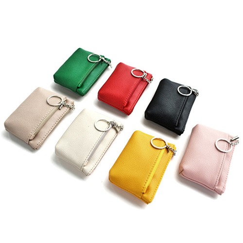 Women's Zipper Coin Purse Change Wallet PU Leather Card Holder Keychain Simple - Picture 8 of 33