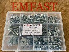 1/4 UNC Śruby z łbem sześciokątnym Asortyment c/w Nakrętki i podkładki Pudełko wyboru Sześciokątne