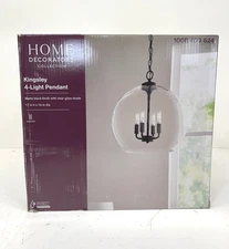 Home Decorators Kingsley 4-Light Matte Black Pendant Light Clear Glass