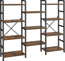Triple Bookshelf Bookcase W/ 11 Open Display Shelves Wide Book Shelf Book Case