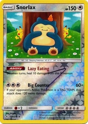Light Play x 1 Snorlax - 158/214 - Reverse Holo Rare Unbroken Bonds