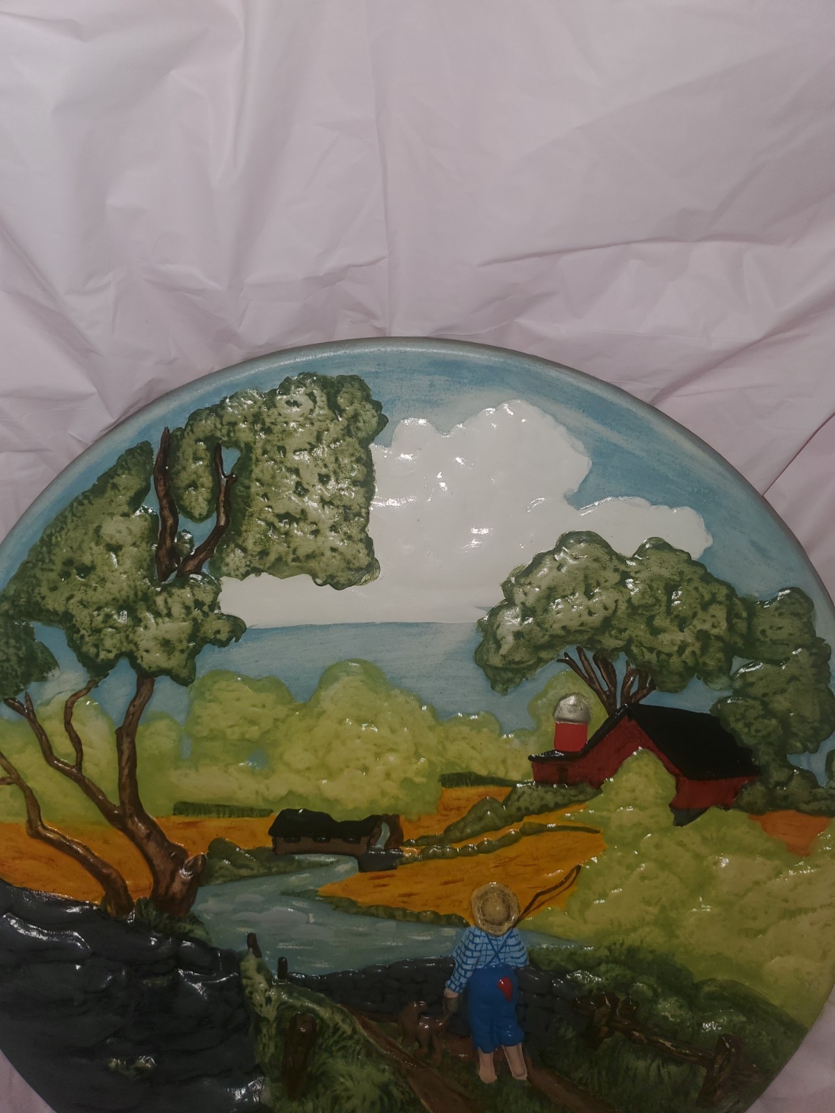 Vintage Boy and a Dog 3D Wall Art Plate By BJU 1980 USA 1972 Byron Molds 