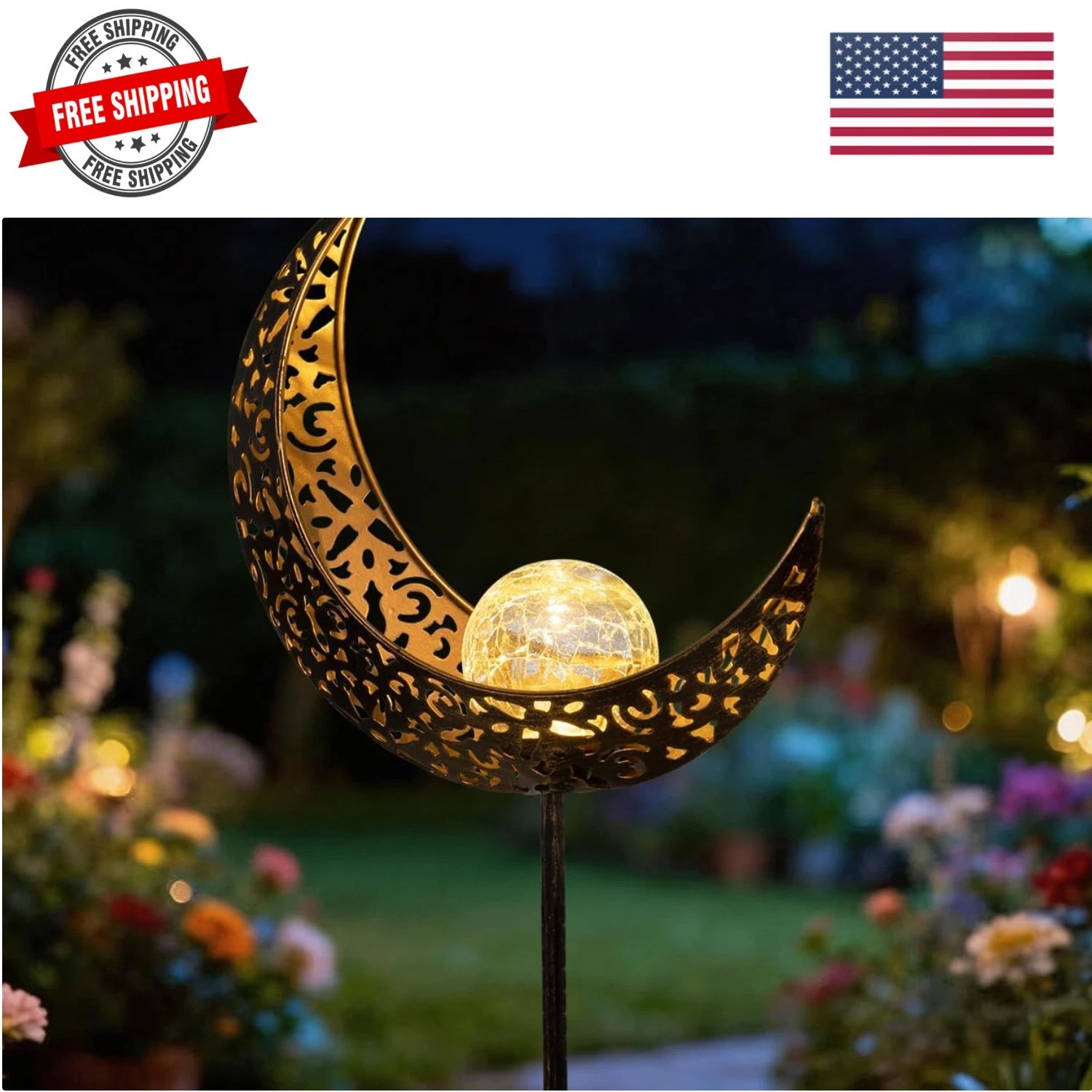 Moon Solar Lights for Women Garden Outdoor Decor Waterproof Metal Solar Stake...