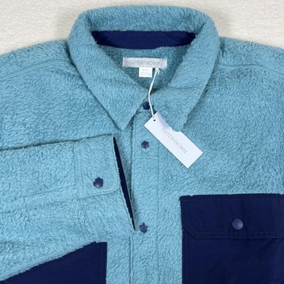 Outerknown Sherpa Fleece Shirt Jacket Mens XL Blue Navy Snap Front Pockets