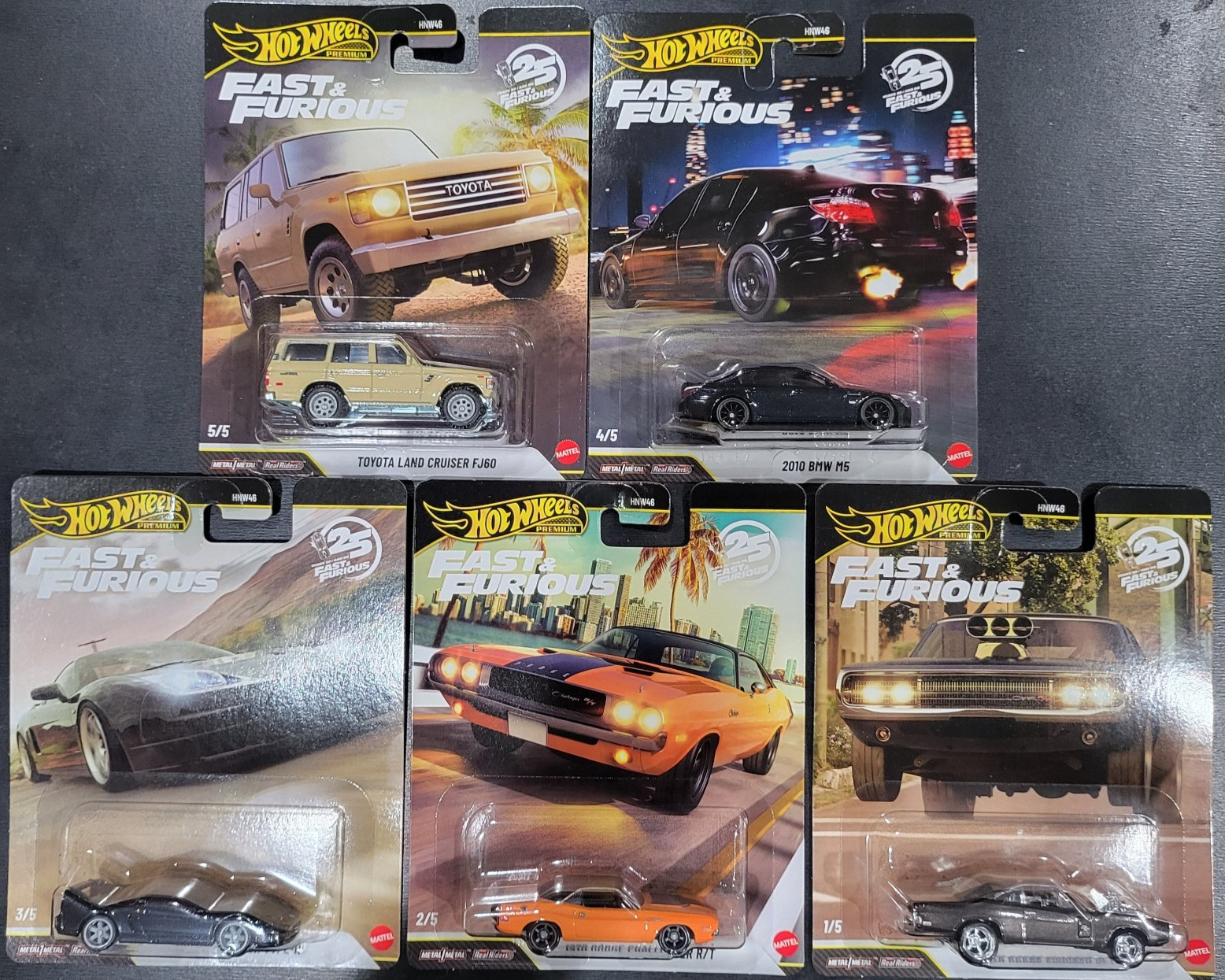 Hot Wheels Premium 25 Years of Fast and Furious 2026 Mix 3 Die-Cast 5 Pack