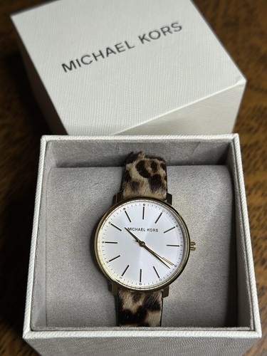 Michael Kors Pyper MK4751 Womens White Dial Brown Cheetah Print Band Wristwatch