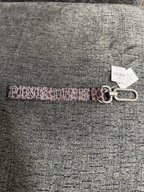 Victoria's Secret PINK Wristlet Strap Keychain Leopard Block Bling Logo