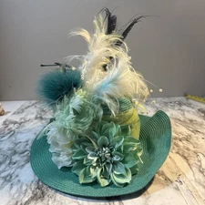 Hand Made Kentucky Derby Shades Of Mint Green Fascinator Hat Peacock Feather