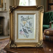 Vintage Gold Framed Wall Art Summer Bird Wall Art Vintage Botanical 8.5 X 10.5"