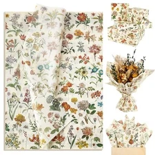  100 Sheets Floral Tissue Paper Vintage Wildflowers Tissue Paper for Gift Bags 