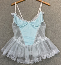 Vintage Juliara Womens Babydoll Lingerie Cami Top Blue White Lace Ruffle Mesh L