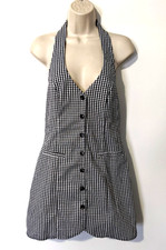 EDIKTED Women's Narissa Halter Mini Dress Sz Large Black/White 100% Cotton EUC