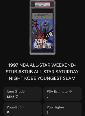KOBE BRYANT SLAM DUNK CONTEST WINNER 1997 TICKET 🎟️ 2/8/1997 NBA